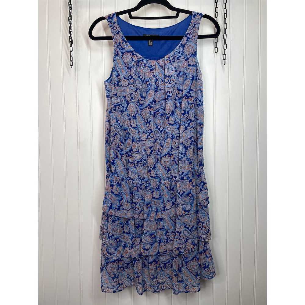 Mango Paisley Ruffled Mini Dress Blue Sleeveless … - image 1