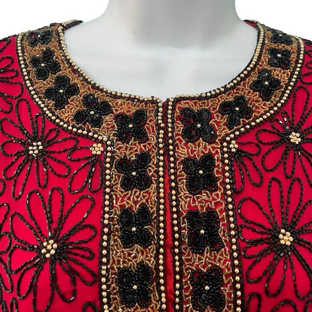 Vintage Adrianna Papell Red Black Beaded Silk Eve… - image 10