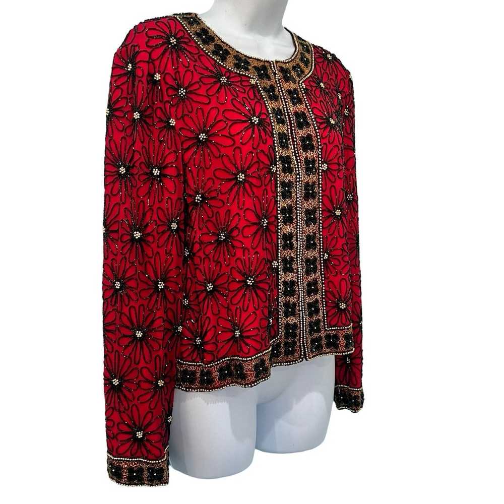 Vintage Adrianna Papell Red Black Beaded Silk Eve… - image 11