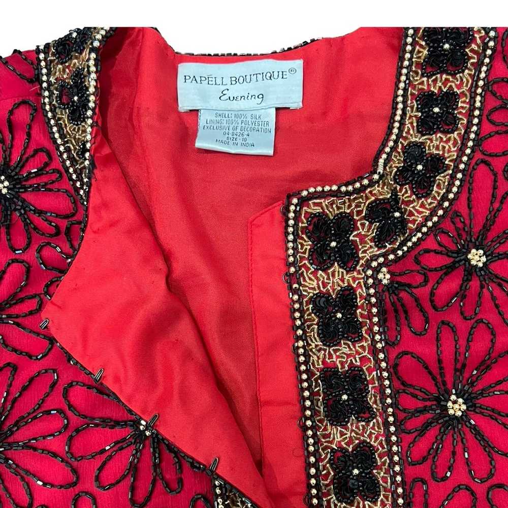 Vintage Adrianna Papell Red Black Beaded Silk Eve… - image 7