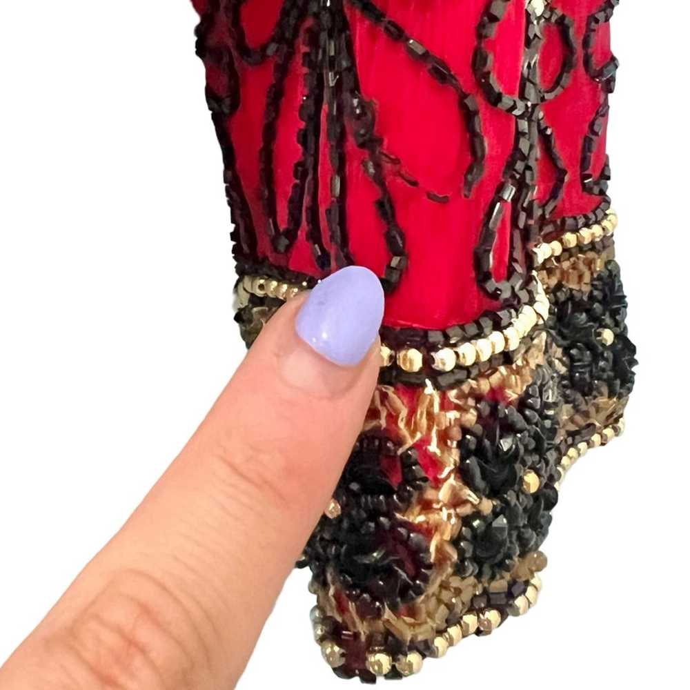 Vintage Adrianna Papell Red Black Beaded Silk Eve… - image 8