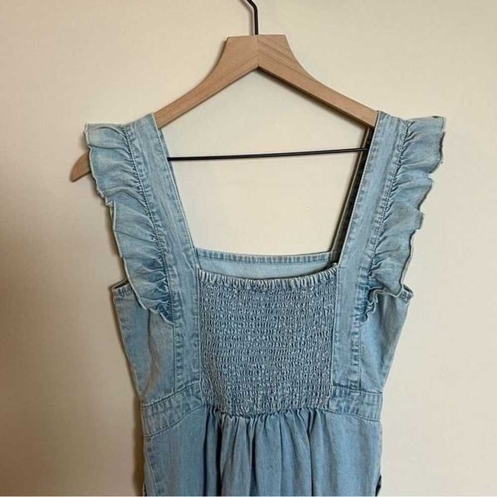 JAPNA Denim Chambray Ruffle Smocked Sheath Dress - image 5