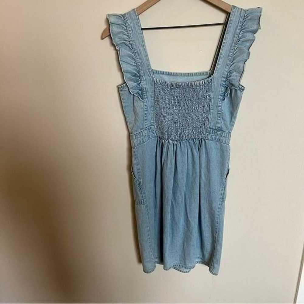 JAPNA Denim Chambray Ruffle Smocked Sheath Dress - image 6