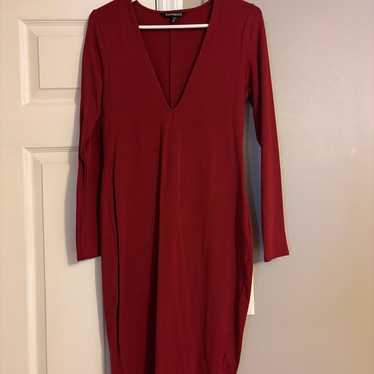 Express red cotton fitted dress