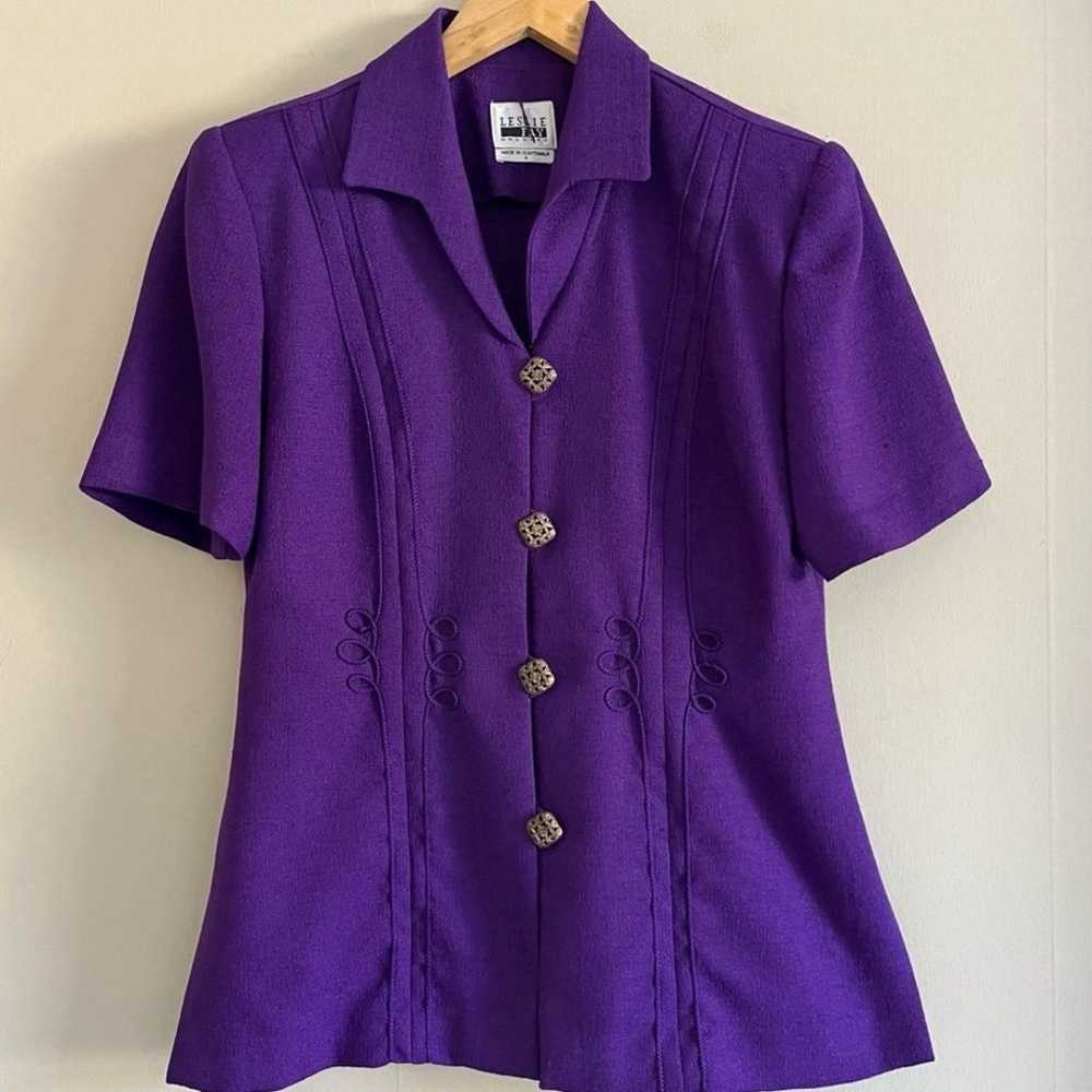 Vintage Leslie Fay 80’s purple collared square bu… - image 10