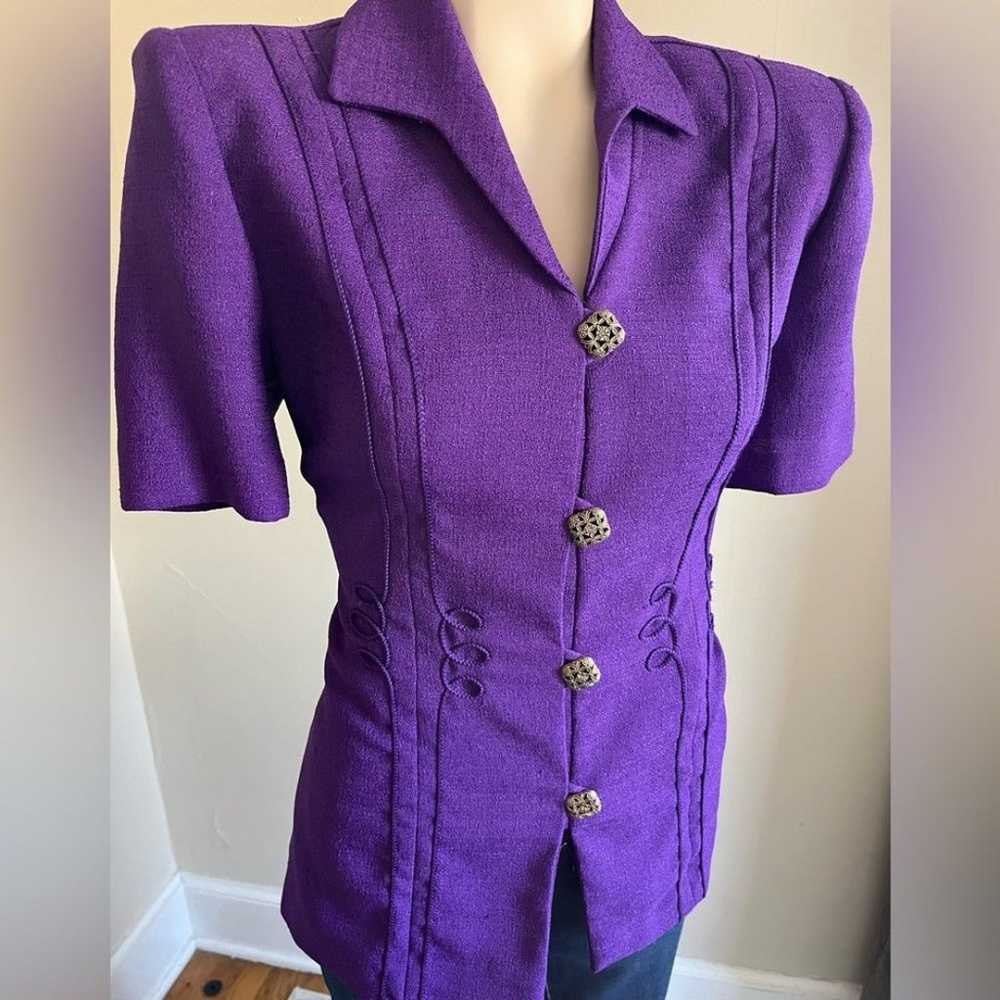 Vintage Leslie Fay 80’s purple collared square bu… - image 1