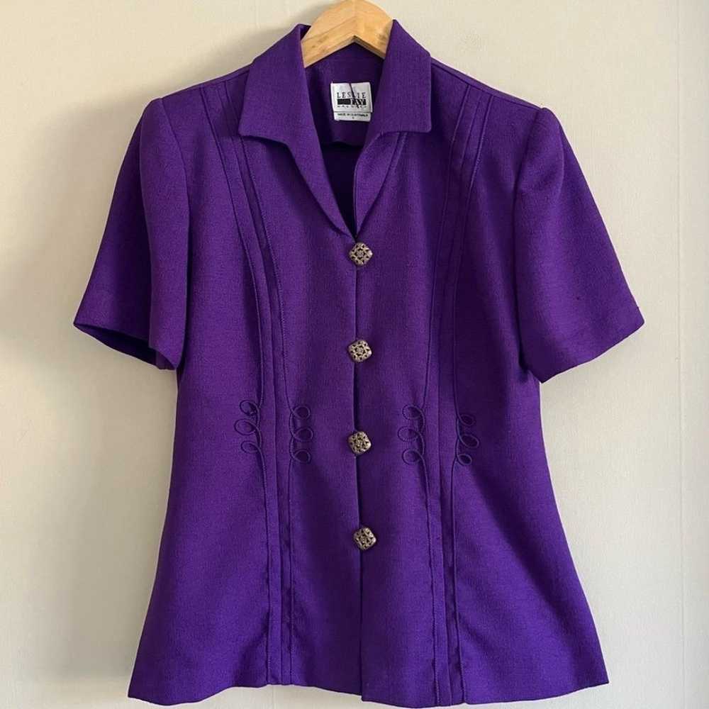 Vintage Leslie Fay 80’s purple collared square bu… - image 2