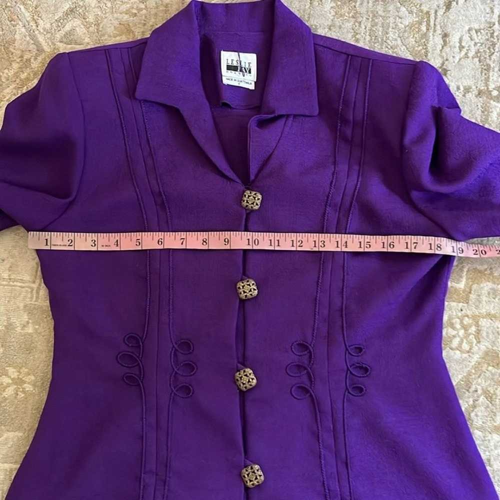 Vintage Leslie Fay 80’s purple collared square bu… - image 6