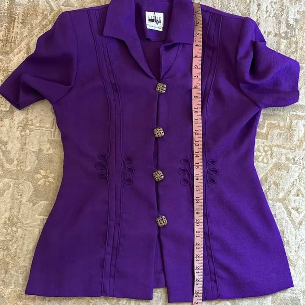 Vintage Leslie Fay 80’s purple collared square bu… - image 8