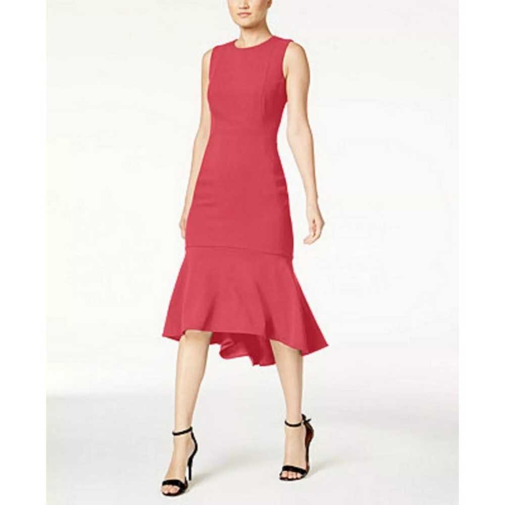 Calvin Klein Red High Low Flounce Hem Dress Sleev… - image 1