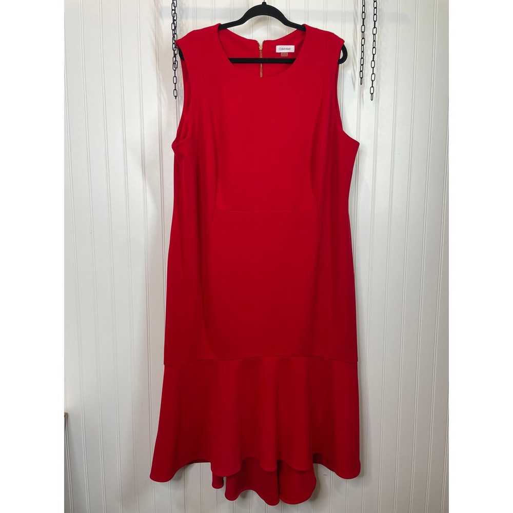 Calvin Klein Red High Low Flounce Hem Dress Sleev… - image 2