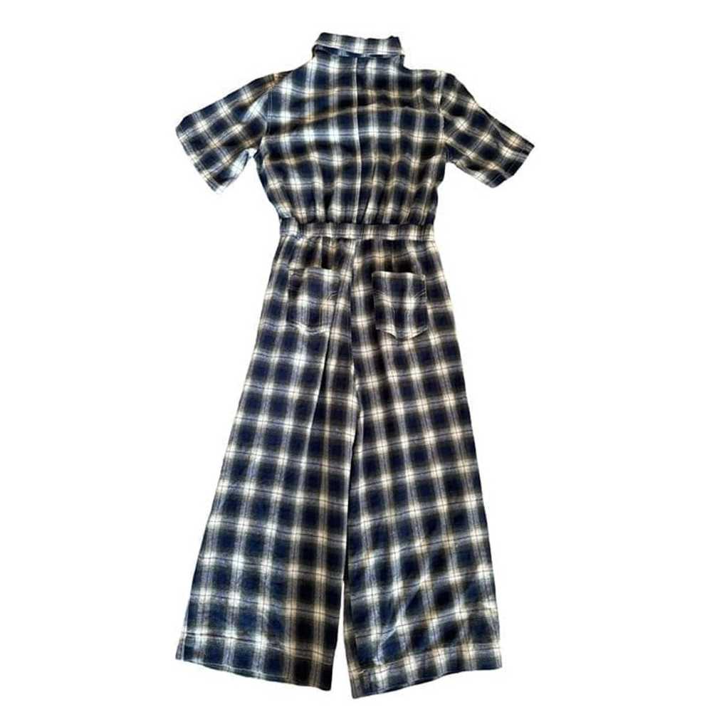 POL Plaid Tie-Front Jumpsuit Button Up Navy White… - image 3