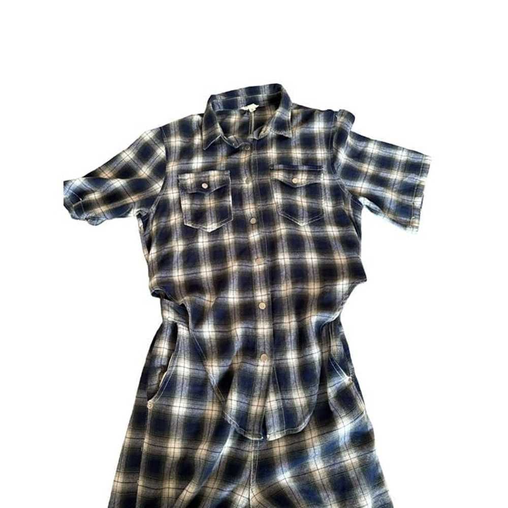 POL Plaid Tie-Front Jumpsuit Button Up Navy White… - image 6