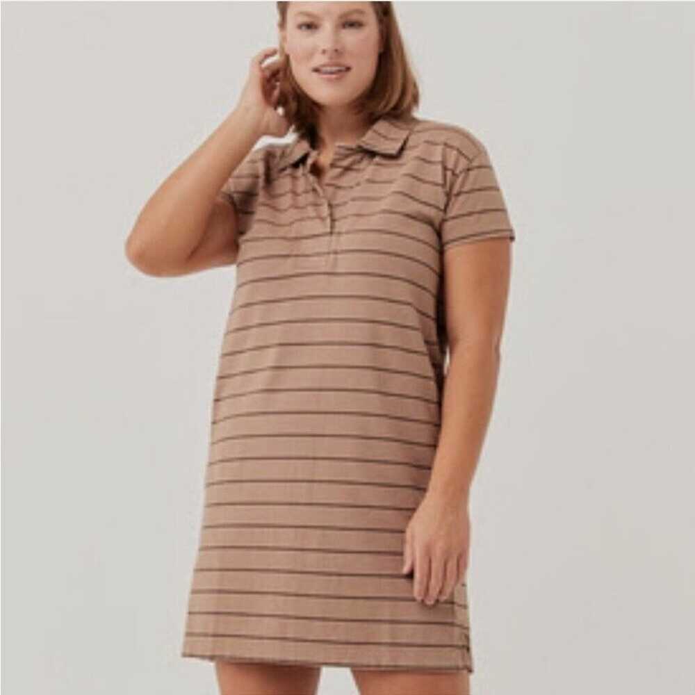 PACT Pinstripe Collared Polo Dress Cotton - Peach… - image 2