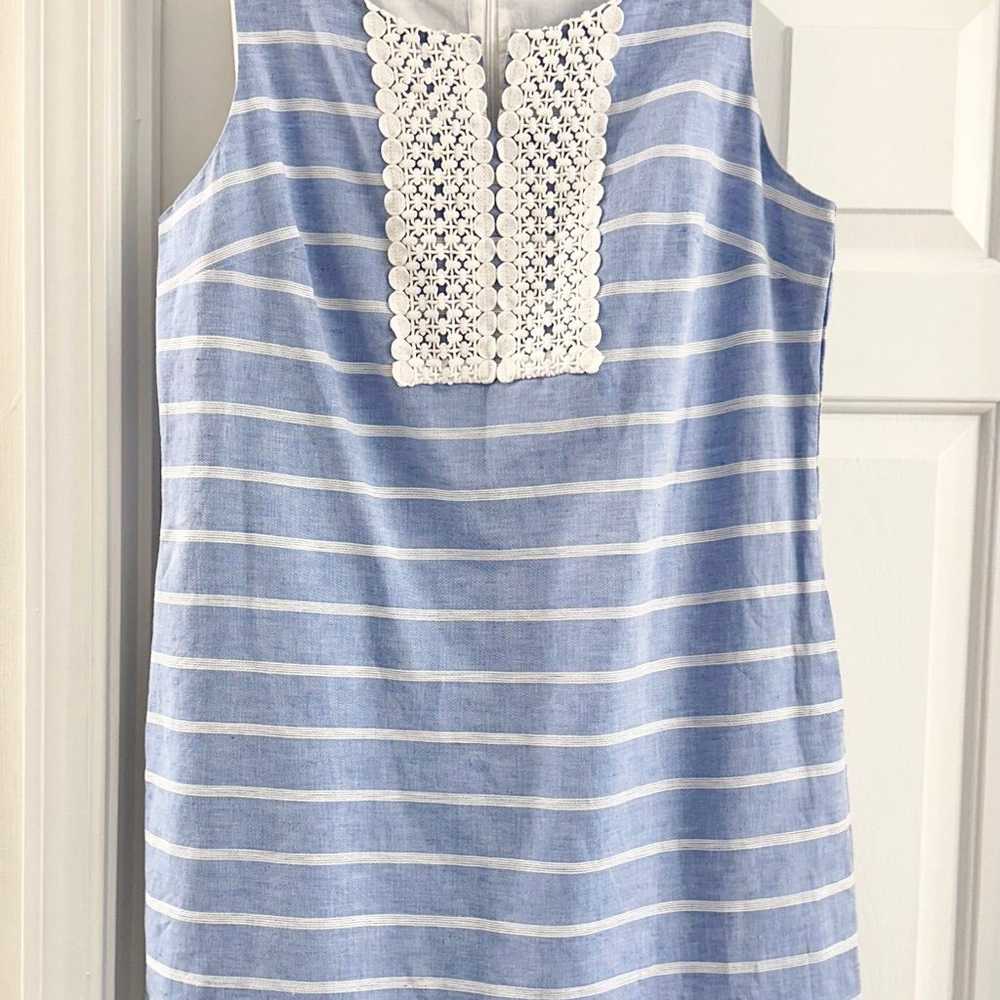 Talbots Light Blue White Striped Crochet Split Ne… - image 2