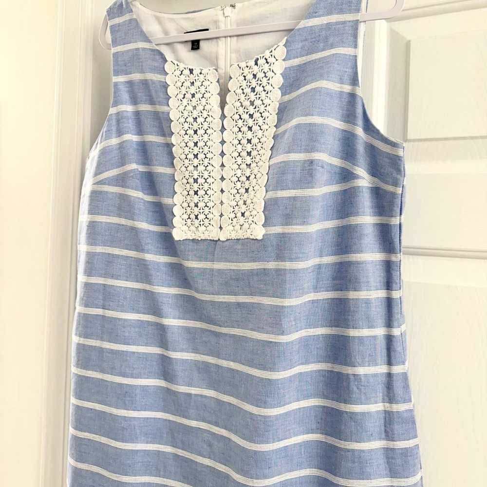 Talbots Light Blue White Striped Crochet Split Ne… - image 3