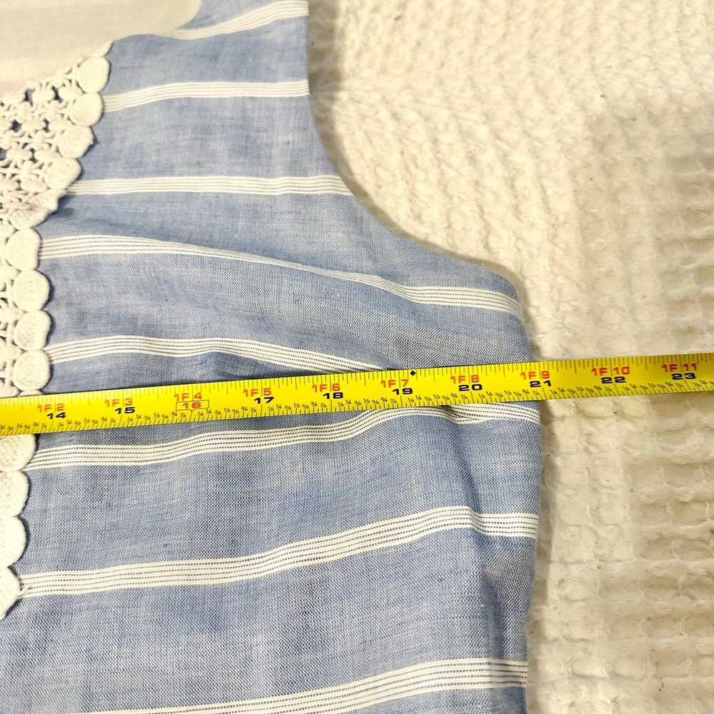 Talbots Light Blue White Striped Crochet Split Ne… - image 7