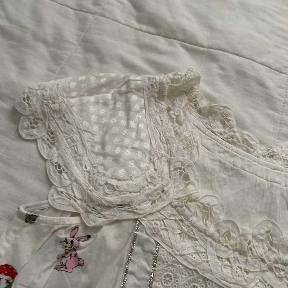 Cherie La Femme white baby peasant top with lace … - image 5