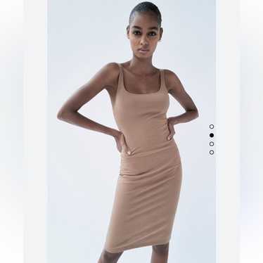 Zara Trafaluc Women’s Tan Beige Midi Bodycon Slee… - image 1