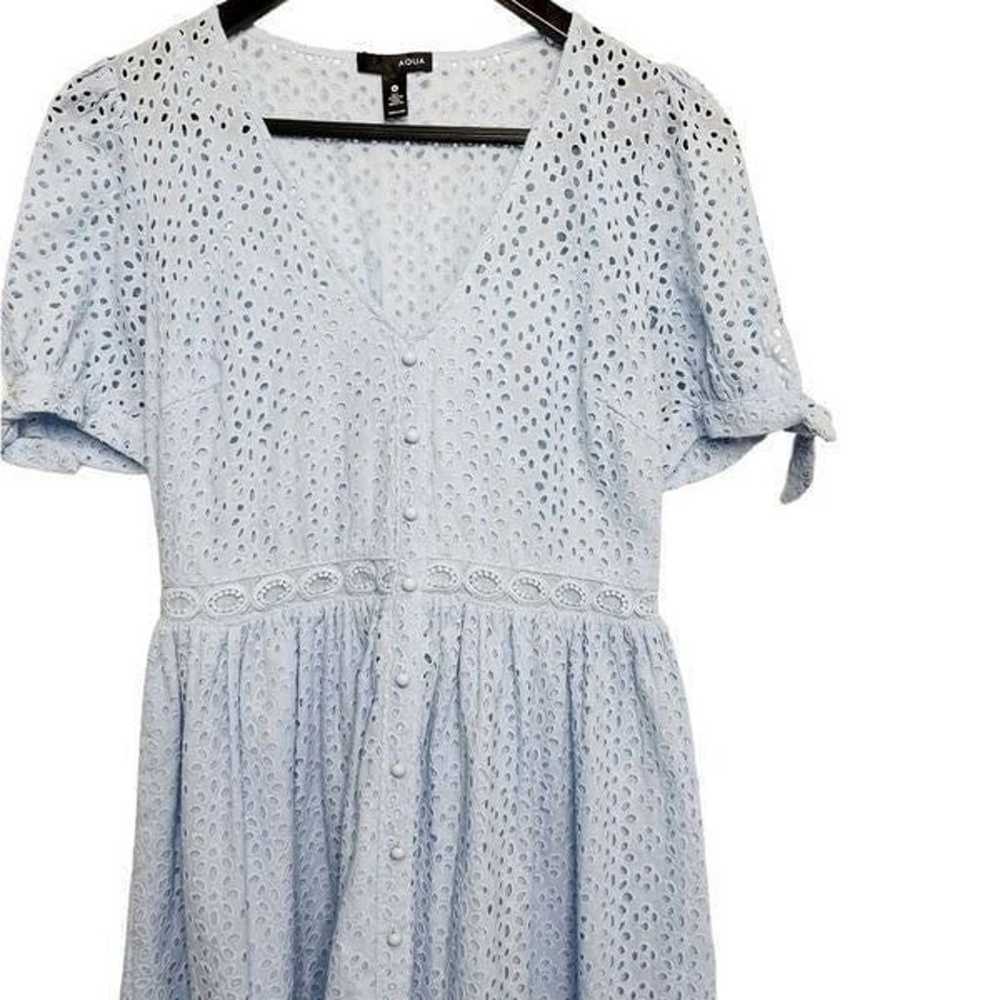 Aqua Crochet Floral V Neck Short Sleeve Dress Lig… - image 2