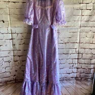 1970s Handmade Purple Satin with Sheer Overlay Lon