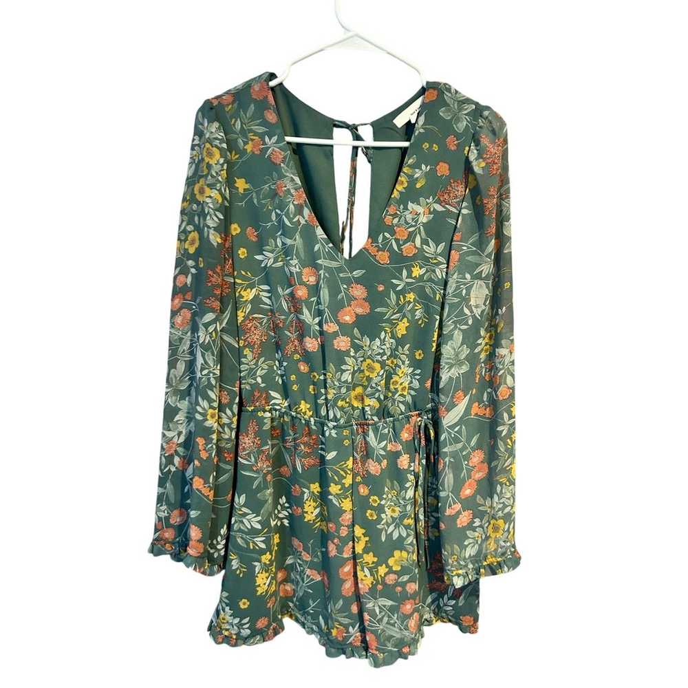 June and hudson romper sheer long sleeve green fl… - image 1