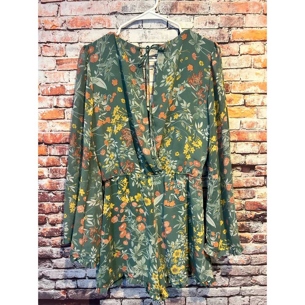 June and hudson romper sheer long sleeve green fl… - image 5