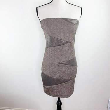 GRACIE Taupe Strapless Bodycon Mini Dress Sequins 