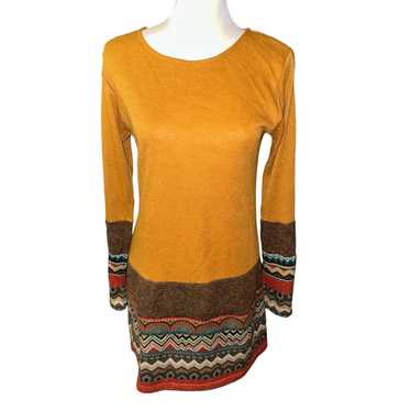 Yak and Yeti Long Sleeve Dress Orange Brown Medium