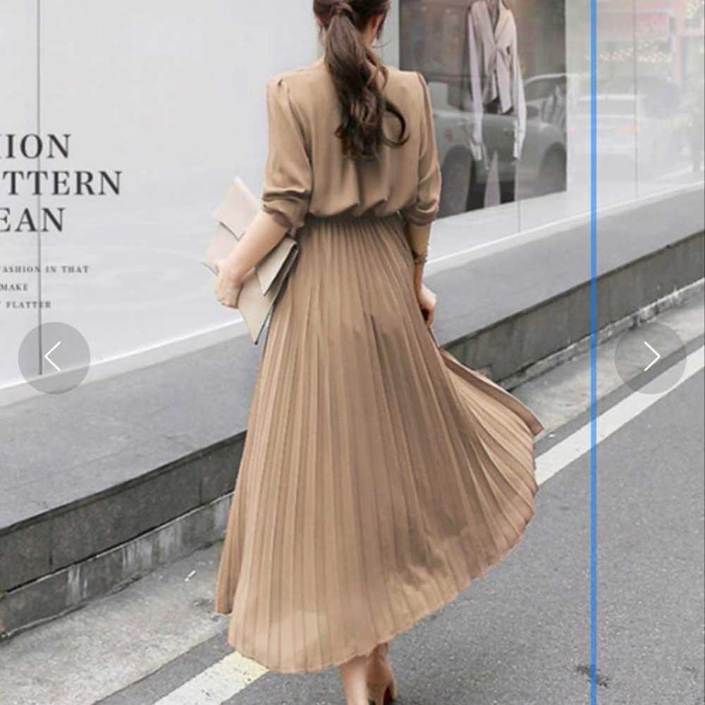 JUNOAH Puff Sleeve Waist Mark Pleated Dress - image 6