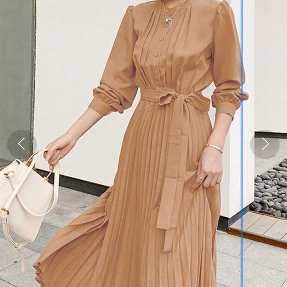 JUNOAH Puff Sleeve Waist Mark Pleated Dress - image 7