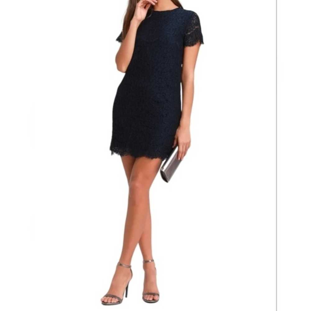 LULUS Navy Blue Lace Shift Dress in Size L - image 1