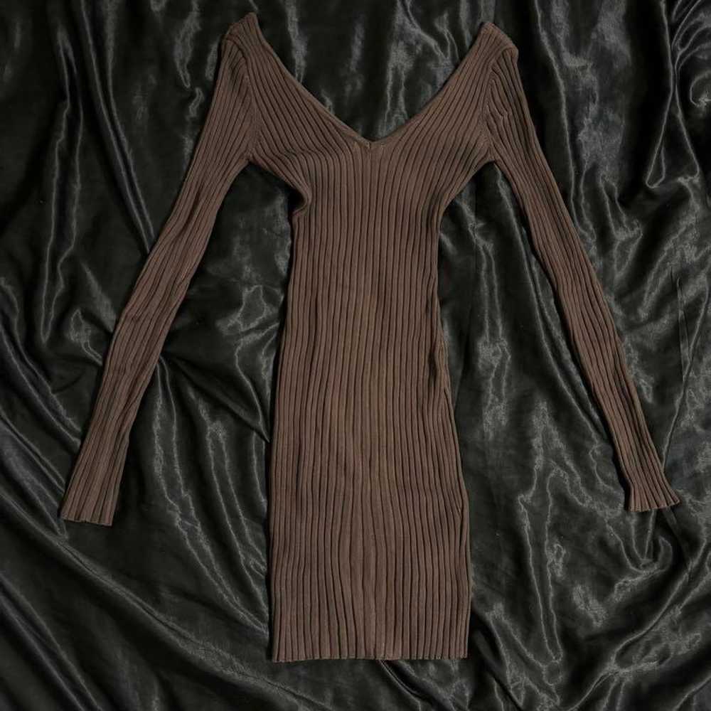 Brown Ribbed Knit Off-Shoulder Mini Dress Knit Dr… - image 7