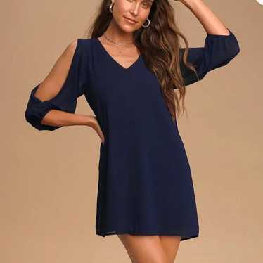 Lulus Shifting Dears Navy Blue Long Sleeve Dress M