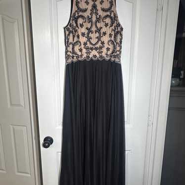 Jackie Jon NY Formal Beaded Dress Black Nude Chiff