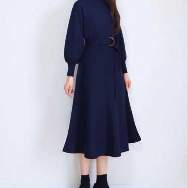 [PURIL] Balloon Sleeve Mock Neck Knit Flared Dress