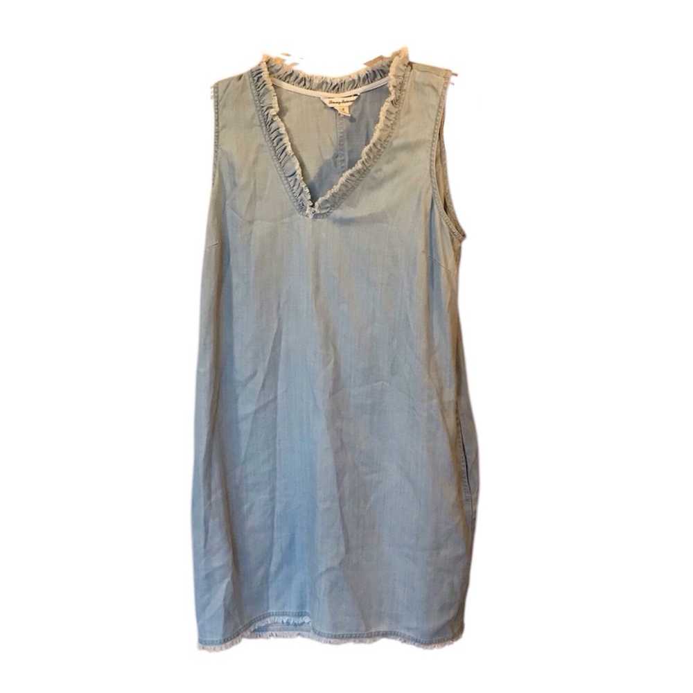 Tommy Bahama Chambray Blue Ruffle Shift Dress Siz… - image 1