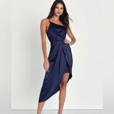 Law of Attraction Navy Blue One-Shoulder Asymmetri