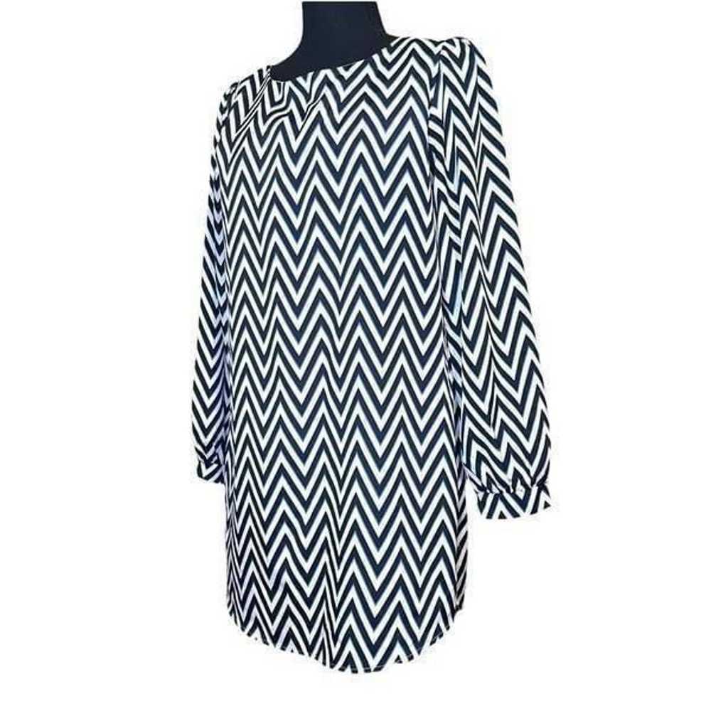 Everly Anthropologie Blue and White Chevron Shift… - image 1