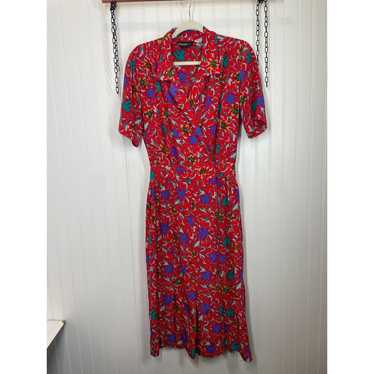 Vintage Strait Lane Red & Purple Floral Midi Dres… - image 1