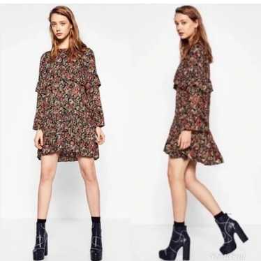 ZARA Floral Print Ruffle Mini Dress SIZE M