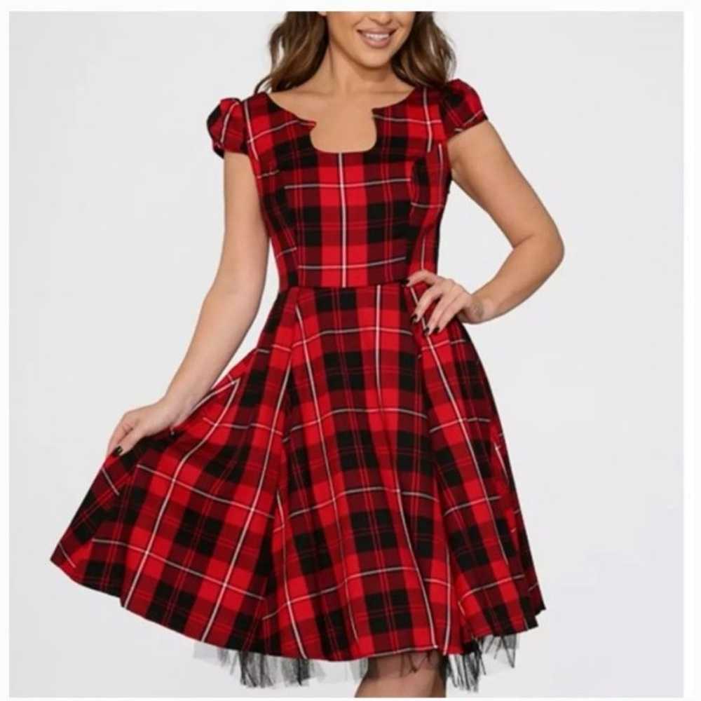 Red plaid dress Hearts & roses gothic Lolita style - image 1