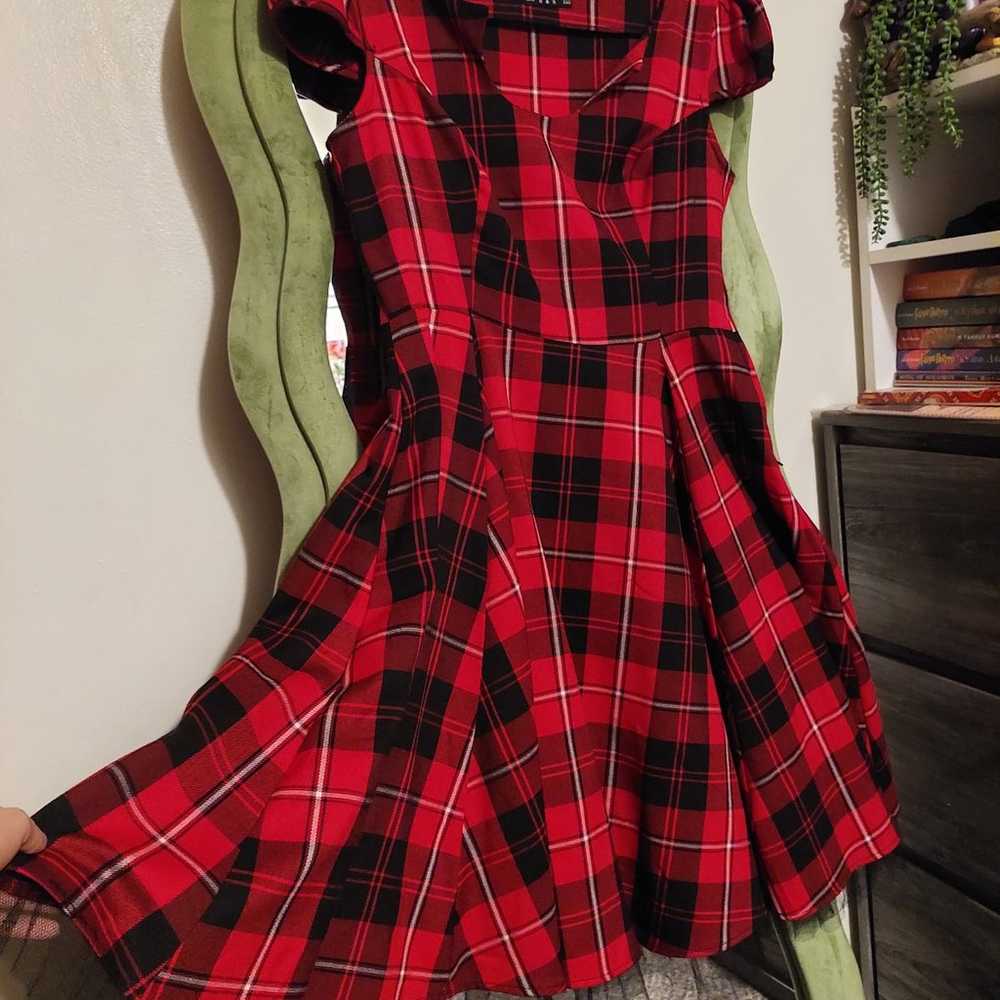 Red plaid dress Hearts & roses gothic Lolita style - image 2