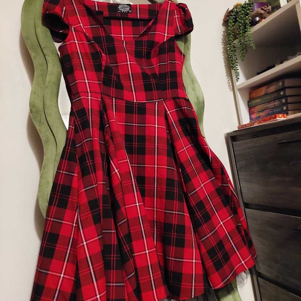 Red plaid dress Hearts & roses gothic Lolita style - image 3