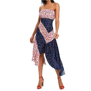 Lulus Red/Blue Floral Handkerchief Hem Midi Strap… - image 1