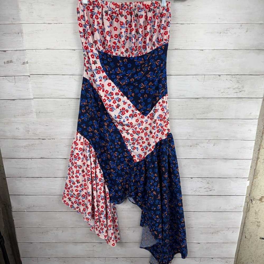 Lulus Red/Blue Floral Handkerchief Hem Midi Strap… - image 2