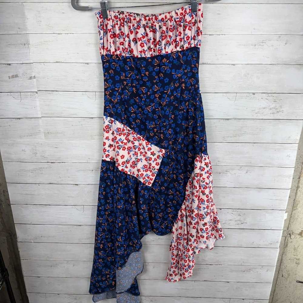 Lulus Red/Blue Floral Handkerchief Hem Midi Strap… - image 3