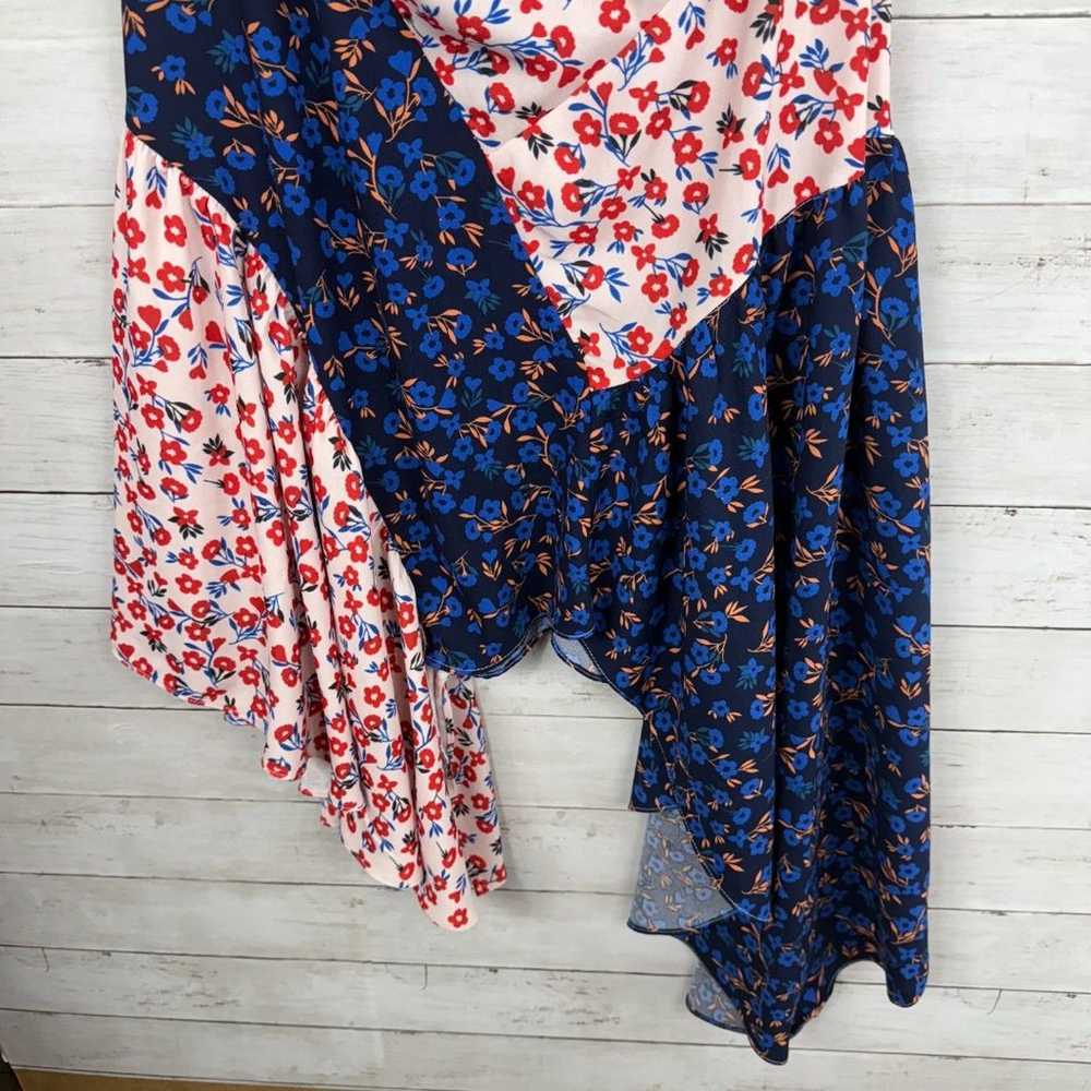 Lulus Red/Blue Floral Handkerchief Hem Midi Strap… - image 4