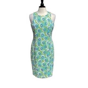 Maggy London Lime & Blue Print Sleeveless Sheath … - image 1