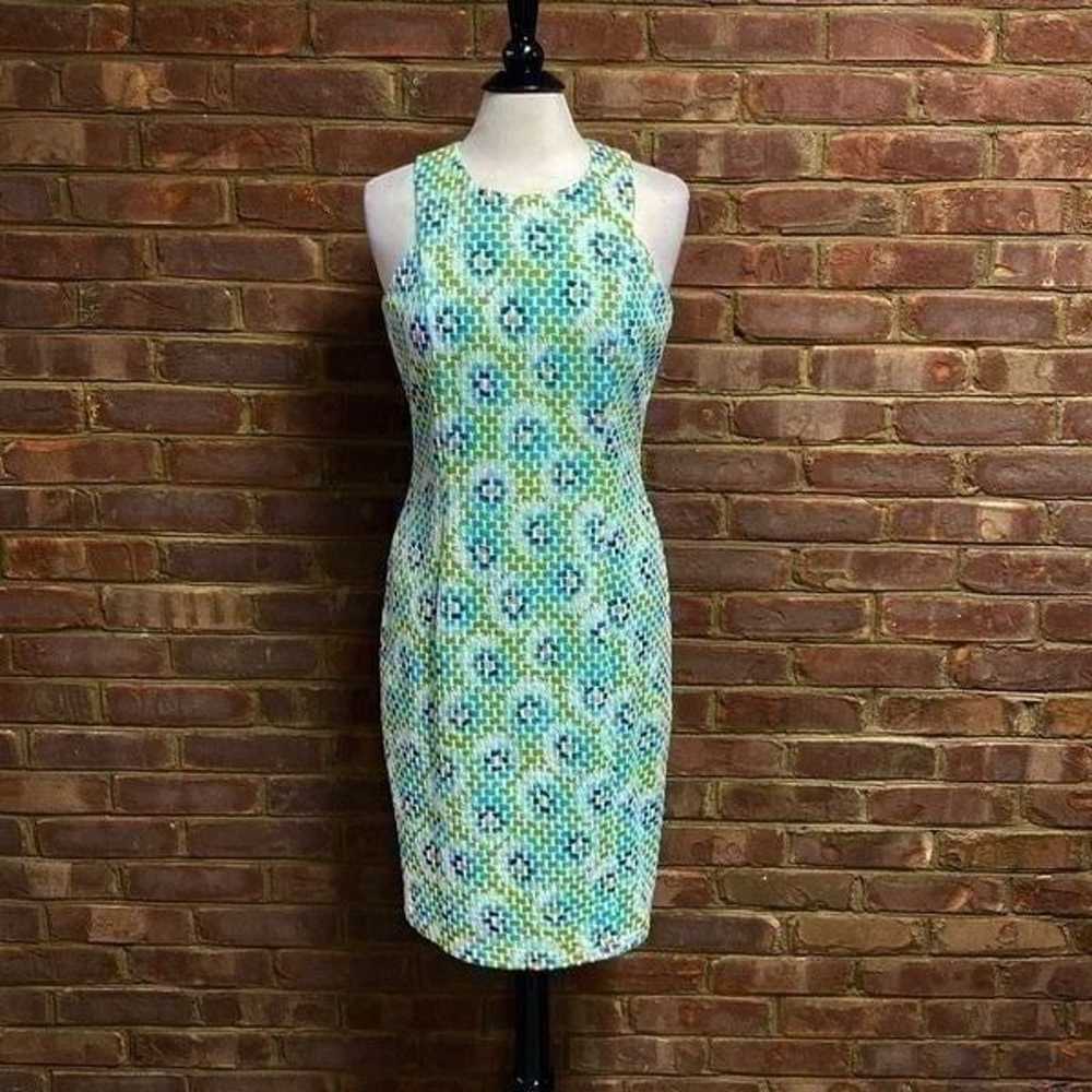 Maggy London Lime & Blue Print Sleeveless Sheath … - image 2